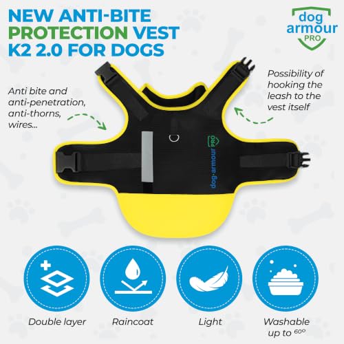 Dog Protection Vest Against Attacks – Anti Bite & Anti Penetration Dog Vest for Coyotes, Aggressive Dogs & Birds of Prey – Adjustable, Waterproof & Reflective (Small, Yellow) - color: Yellow, size: Small
