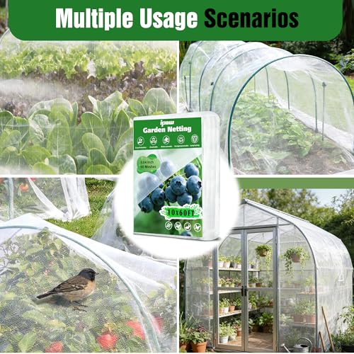 10 X 60FT Garden Mesh Netting Ultra Fine Mesh Netting Pest Barrier, Insect Bug Bird Netting for Vegetables Fruit Flower Garden Protection, Thickened 60 Mesh Row Covers Fabric Screen from Birds Bugs - size: 10FT X 60FT