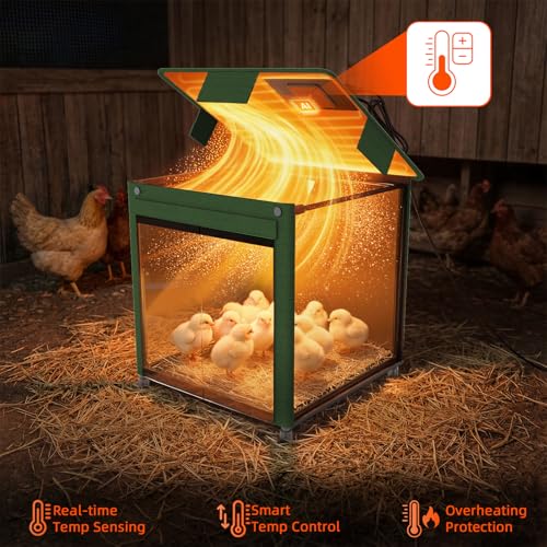 Brooder Box for Chicks, 200W Chick Brooder Constant Radiant Chicken Coop Heater with Removable Feeder or Waterer, Adjustable Temp(77~95℉) & 9H Timer Display Chick Heat Plate for Keeping Poultry Warm - color: Olive green