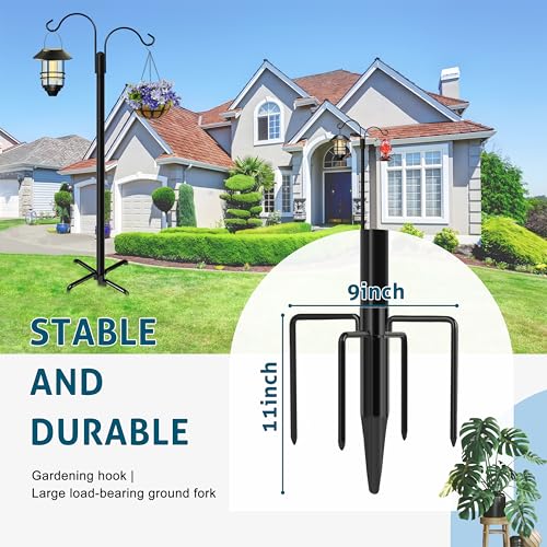 Ottsuls Double Shepherds Hooks for Outdoor, 92 Inch Bird Feeder Pole with 5 Prong Base, Upgrade 1 INCH Thick Heavy Duty Planter Hook for Hanging Baskets, Lantern,1 Pack - size: 92 IN
