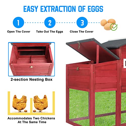 PetsCosset 71.3" Chicken Coop Wooden Backyard Hen House Indoor Outdoor Two Story Poultry Cage with Run, Chicken Nesting Box, Pull Out Trays and Anti-Slip Asphalt Ramp