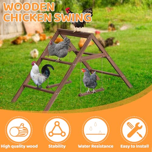 Large Chicken Perch with 2 Swings, Wood Roost Stand for 10-12 Chickens, Multi-Level Chicken Roosting Bars, Easy to Assemble Backyard Chicken Coop Accessories