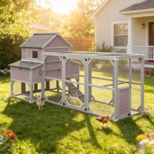 Aivituvin Extra Large Chicken Coop 137" L Hen House Duck Cage for 10-15 Chickens with Spacious Run, 6 Nesting Box, 6 Raised Perches (Grey, AIR46) - size: AIR46