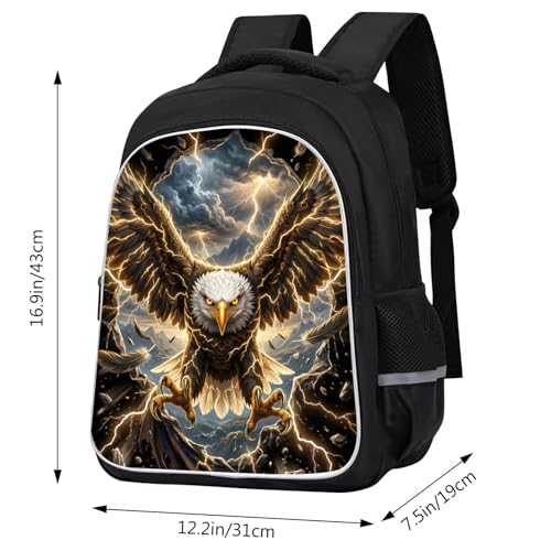 Kids Eagle Backpack, 3D Gold Lightning Bird Breakthrough Design, Lightweight Travel Backpack for Students Teens, Durable Bookbag, Large Capacity 17 Inch