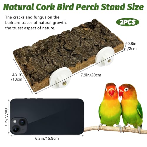 kathson 2Pcs Natural Cork Bird Perch Stand Platform Small Birds Thicken Wooden Rectangle Stand Perch Parakeet Chewing Toy Cage Accessories for Lovebirds Cockatiels Conures(Double Screw, 0.8 in Thick) - color: Side view style 2PCS, size: 3.9 x 7.9 x 0.8 in