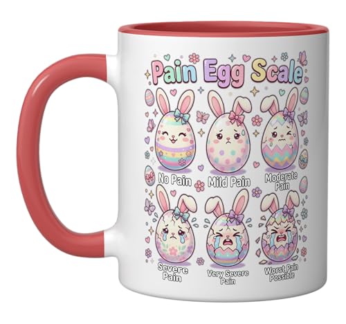 Cute Medical Bunny Egg Easter Nurse Pain Egg Scale Ceramic Mug, Red/White - color: Red/White
