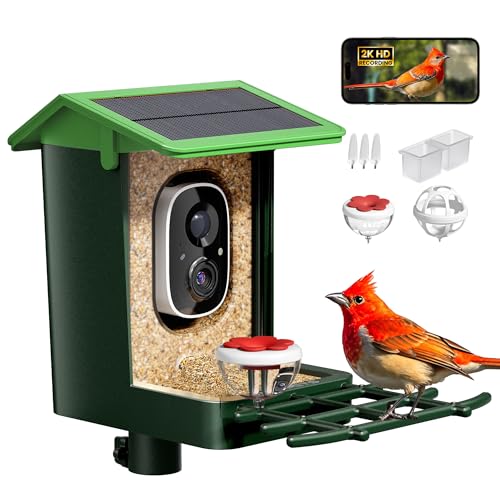 Bird Feeder with Camera Solar Powered 2K HD Video, 10,000+ Species AI Recognition, Real-Time App Alerts, and Weatherproof Design for Effortless Birdwatching, Gift for Bird Lovers, Grass Green - color: Grass Green