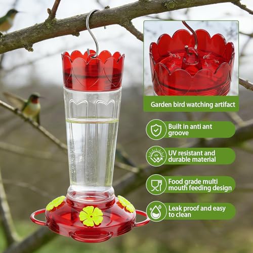 6 Pack 14 OZ Ant Outdoors Plastic Hummingbird Feeder Hanging Ant and Bee Proof Leak-Proof Nectar Feeders with 4 Feeding Ports and Perches, Gifts for Mom, Birdlovers