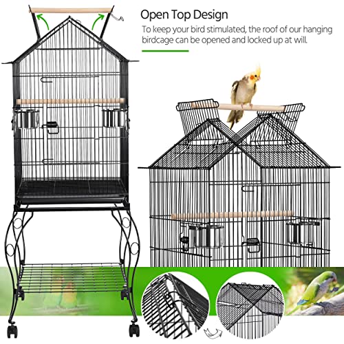 Yaheetech 57" Open Top Bird Cage with Detachable Rolling Stand & Storage Shelf, Parrot Cage for Cockatiels, Quaker, Conures, Caique & Small to Medium Parrots