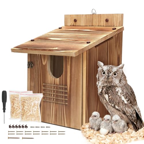 CEIJE Owl Houses for Outdoors, Large Barn Owl Nesting Box, Durable Carbonized Wood for Natural Waterproofing, Assembly Required