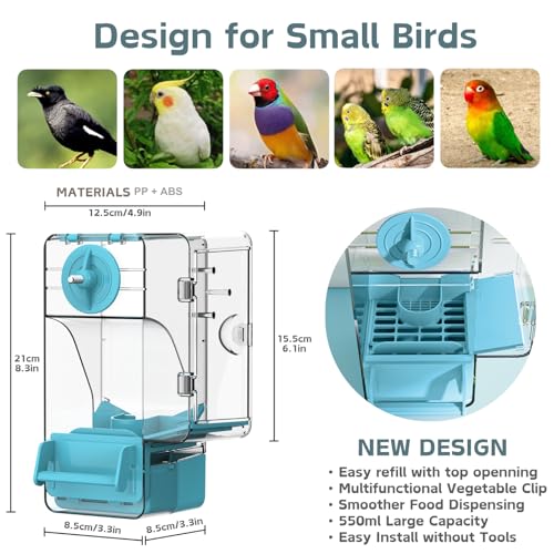 Automatic Bird Feeder, No Mess Bird Cage Feeder with Perch Multi-Functional Holder for Fruits Vegetables for Parakeet Canary Cockatiel Finch (Blue) - color: Blue