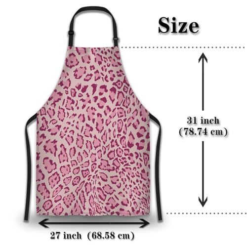Chef Apron for Men Pink Leopard Funny Aprons for Women for Kitchen Cooking Restaurant BBQ Painting Crafting 27” (W) x 31” (H), Waterproof Aprons - color: Pink Leopard