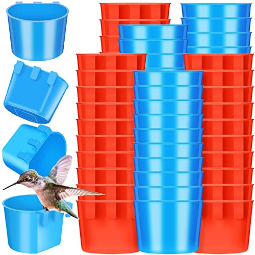 100 Pcs Cage Cups Chicken Feeder Cup 8 oz Hanging Bird Food Water Bowl Coop Bunny Cage Feeding Dish Game Fowl Supply for Poultry Pet Parrot Parakeet Rabbit Parakeet Pigeon(Red, Blue) - color: Red, Blue
