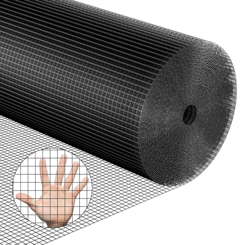 Welded Wire Fencing 48 Inch x 50 Foot, 1/2 Inch x 1/2 Inch 19GA Black PVC Wire Fence,Vinyl Coating Metal Wire Mesh for Yard Vegetable Protection Goat & Poultry Netting - color: Black, size: 48'' x 50'-1/2inch-19 Gauge