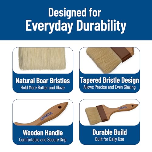SPARTA Kitchen Basting Brush – 4037500 Basting Brush for Cooking Flat Boar Bristle Brush, Hardwood Handle for Kitchens, Restaurants, Catering, High Heat Food Prep, 3in, Pack of 12 - size: 3" Wide Flat Brush
