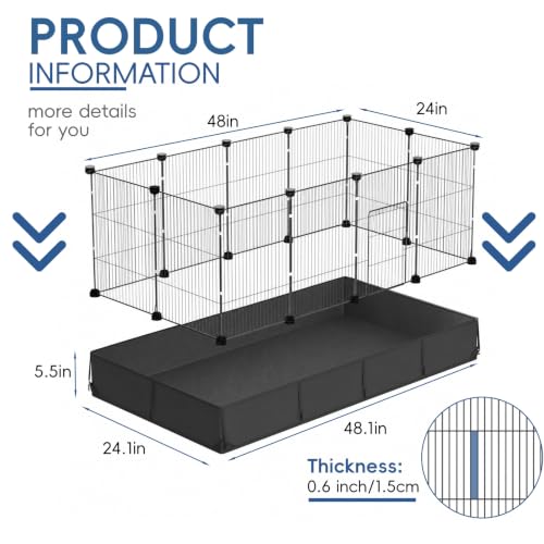 Chicken Brooder Pen with Washable Canvas Bottom Large Indoor Small Animal Black Playpen 12-Panel DIY Wire Pet Enclosure Cage with Door & Connectors Guinea Pig Rabbit Bunny Chick Playpen