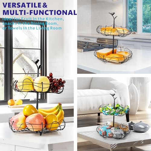2-Tier Fruit Basket with Bird Nest Design - Charming Bird Handle, Multi-Functional Fruit and Vegetable Organizer for Kitchen Counter and Tabletop, Perfect Blend of Style and Practicality