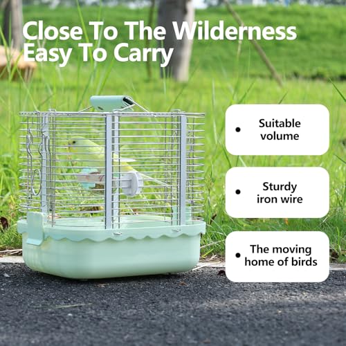 Bird Carrier Travel Cage, Durable Portable Stainless Steel Birdcage with Bird Perch & Feeding Bowl for Parrots Canaries Budgies Lovebirds Conures Cockatiels (Small Light Green) - size: Small light green