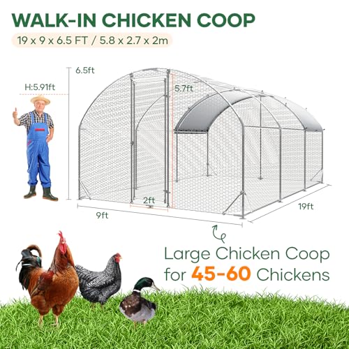 Metal Chicken Coop with Runs for Yard with Cover Waterproof Quail Coop Walk in Duck Coop, Chicken Pen House Cage gallinero para gallinas with Security Lock for Outdoor Farm Rabbit Run 19x9.2x6.5ft - size: 224.4"L x 110.4"W x 78"H
