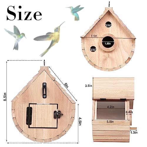 Wooden Bird House for Outside，3Holes Bird House for Bluebird Cardinals Wren Swallow, Hangding Birdhouse in Garder/Balcony/Courtyard (Wood Color) - color: Wood