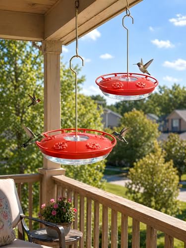 Hummingbird Feeders for Outdoors, 2 Pack 16oz Leak-Proof Dish-Style Nectar Feeder Built-in Ant Moat, 5 Feeding Ports, Wide Mouth Easy Clean, BPA-Free Garden Décor Gifts - size: 2 Pack