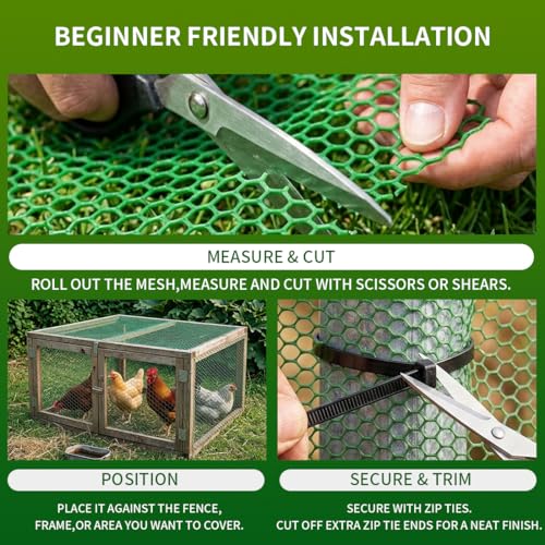 Green Plastic Chicken Wire 16in X 33ft,Garden Netting Fencing | Plastic Chicken Wire Mesh Fence,Barrier for Poultry,Animals,Pets and Balcony - color: Green, size: 16INx33FT