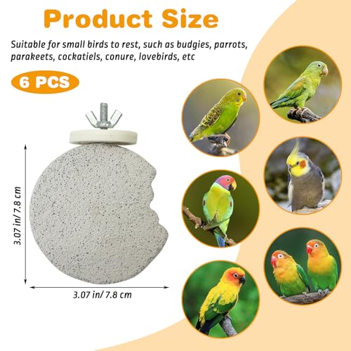 PINVNBY 6 PCS Bird Perch Parrot Beak Grinding Stone Calcium Mineral Parrot Perch Foot Claws Trimmer Chewing Toy Bird Cage Accessories for Small Medium Budgie Cockatiel Conure Lovebird (Lune)