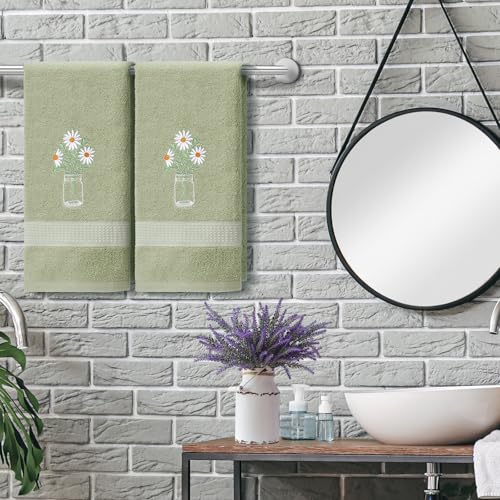 SmoothNovelty 2 Pcs Daisy Hand Towels Floral Bathroom Decor 14x29 Inch | Embroidered Bathroom Hand Towels, 100% Cotton, Soft Absorbent, Daisy Flower Bathroom Kitchen Decor - style: Daisy