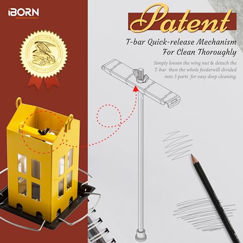 iBorn Bird Feeder House, Metal Bird Feeders for Outdoors Hanging,Double-Sided Metal Hanger & Weatherproof, Easy to Clean & Refill, 2.2 Lbs Capacity, Yellow - color: Yellow