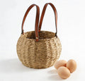 Farmhouse Egg Basket,Large Egg Collecting Basket with Handle,Round Wicker Egg Basket for Gathering and Carrying Fresh Eggs, Egg Holder for Kitchen Countertop,Picnic,Garden