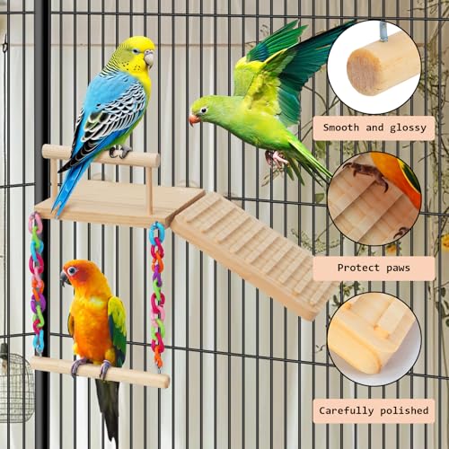 Bird Perches Platform Swing with Climbing Ladder Birds Toys Cage Accessories for Cockatiels, Lovebirds, Pacific Parrotlets,Chinchilla, Hamster Play Gym Exercise Stand
