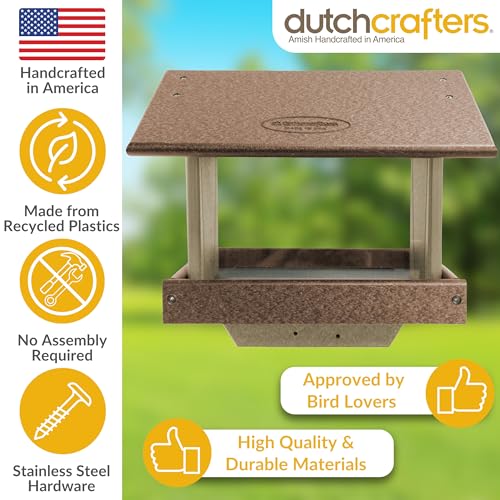 DutchCrafters Poly Large Hopper Bird Feeder Post Mount for 4" x 4", Wild Songbird Bird Seed Feeder for Outdoor, Outside, Garden, Yard - Amish Made in USA (Post Mount, Tudor Brown & Weatherwood) - color: Tudor Brown & Weatherwood, style: Post Mount