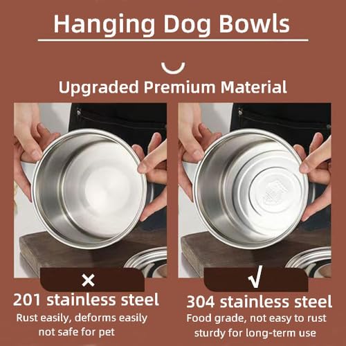 2 Pack Large Dog Water Food Bowls, Dog Crate Water Bowl No Spill, Water Bowl for Crate Cage Accessories, Kennel Water Bowls Hanging, Stainless Steel Dogs Bowls Dish Coop Cup for Large Medium Breeds