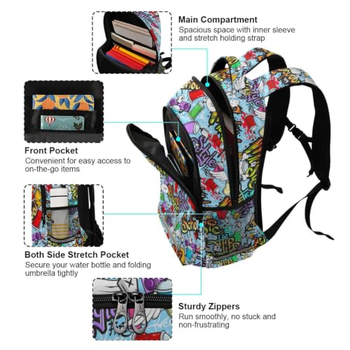 Kids Graffiti Art Backpack for Boys Girls School Bags | Elementary Middle, Travel Daypack Lightweight Waterproof with Reflective Strip - color: Graffiti Art