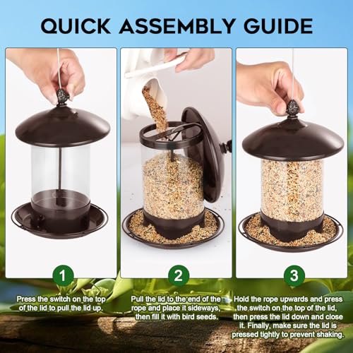 Gbekery Metal Bird Feeders for Outdoors Hanging, Weather Resistant Wild Bird Feeder with 360 Degree Feeding Tray, Brown - color: Brown