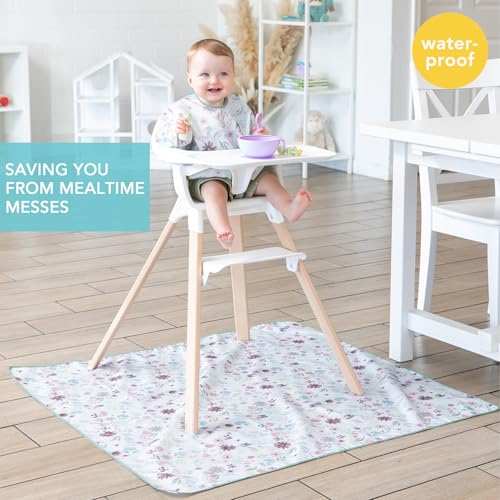 Bumkins Baby Splat Mat for Under High Chair, Babies Toddlers Eating Mess Mat, Waterproof Reusable Cloth for Arts and Crafts, Playtime Mat for Kids, Floors or Tables, Fabric 42inx42in, Floral Gray - color: B1 Floral