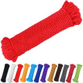 90 ft 1/4 inch (7mm) Polyester Rope (Nylon - Like Durability) Poly Flag Pole Clothes Line Camping Utility Good for Tie Pull Swing Climb Knot (Red) - color: Red, size: 1/4" x 90'