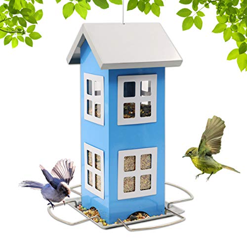 Garden Metal Bird Feeder - Bird Feeders for Outdoors Hanging,Country House Design Squirrel Proof,Easy Cleaning & Refills,Gift idea,4.7 * 10.2" (Blue) - color: Blue