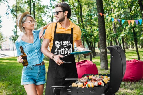 VAGAVY 100% Cotton, Black Funny Aprons for Men, Dad, Husband - Birthday, Father’s Day Grilling Gifts for Papa, Husband. - color: I Only Smoke the Good Stuff - Black