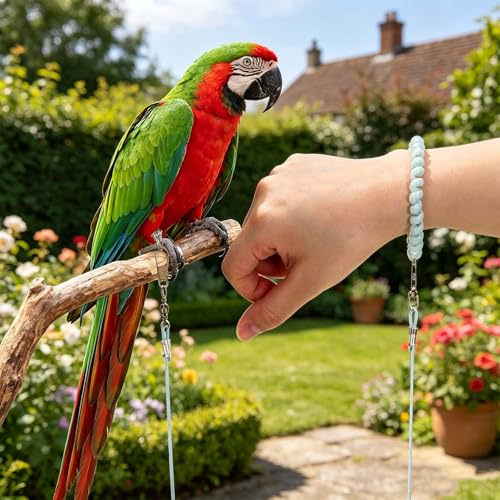Bird Leash with 4 Different Size Foot Ring, Parrot Flying Rope Elastic Bird Harness Flying Leash Outdoor Training Traction Rope for Conure Cockatiel Parakeet Macaw Budgerigar