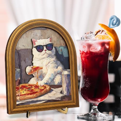 3D Funny Pizza Cat Wall Art Sign for Kitchen Decor, Cool Sunglasses Cat Portrait Decor, 8x10 Inch - color: Cat-4