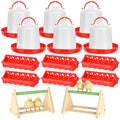 14 Pcs Chick Feeder and Waterer Kit with Wooden Perch Baby Poultry Starter Set 1.5 L Feeding Dispenser for Small Poultry Ducks Quail Pigeon Coop and Brooder(White) - color: White