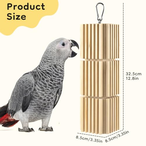 DBNESS Large Parrot Chew Toys, Natural Wooden Hanging Bird Foraging Toy Beak Grinding Blocks for African Grey, Amazon Parrots, Eclectus, Macaws