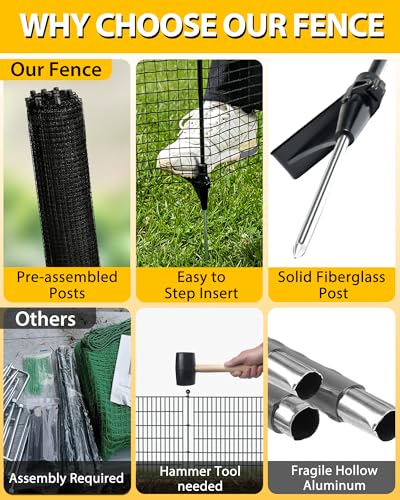 3'x82' Temporary Fence with Posts, Dog Fence Outdoor for Yard, Black | Mesh with step-in posts, No assembly required, Portable Fencing for yard, Garden fence animal barrier, Snow fence - color: Black, size: 4x82 ft