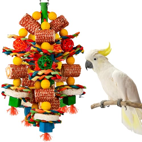 Bird Toys, Parrot Toys for Large Birds,Natural Corn cob and Loofah Slices Bird chew Toys for African Grey Parrots, Macaws, Cockatoos, Amazon Parrot and other Small and Medium-Sized Parrot (Colorful) - color: Colorful