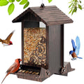 Squirrel Proof Bird Feeder for Outdoor Hanging,Metal Bird Seed Feeder with Bilateral Weight Activated Perches,5LB Large Capacity Wild Bird Feeders for Outside,Easy Refill and Clean,Brown - color: Brown