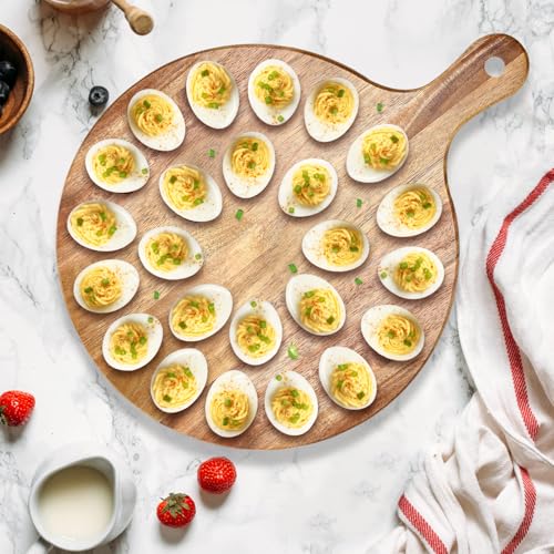 Wood Deviled Egg Holder Board Platter Serving Tray Eggs Carrier Plate Dish | Round Wooden Egg Container Cheese Charcuterie Boards Christmas Thanksgiving Hosting Essentials Easter Gift Devil Egg Holder