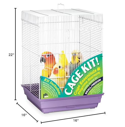 Prevue Pet Products Square Roof Bird Cage Kit - White and Purple | Ideal for Small Birds, Stand Compatible, Simple Cage Assembly, Easy to Clean and Maintain - color: White/Purple