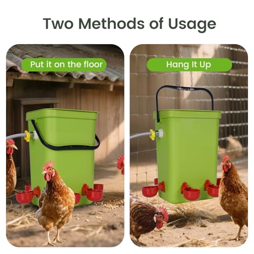 3.2 Gallon Chicken Waterer Hanging Auto Poultry Waterer with Float Valve | Automatic Chicken Watering System with Hose (One End 3/4") Poultry Waterer Dispenser for Quail Duck Goose Turkeys