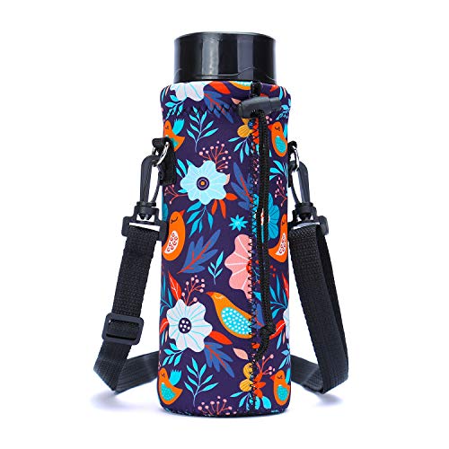 AMARY 500ML Neoprene Water Bottle Carrier Bag with Adjustable Shoulder Strap,Insulated Water Bottle Cover for Stainless Steel/Glass/Plastic Bottles 16.9OZ (Birds) - color: Birds